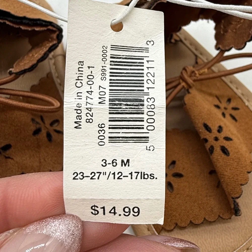 Old Navy Baby Girl Cognac Scalloped Laser Cut Gladiator Sandals 3-6M NWT